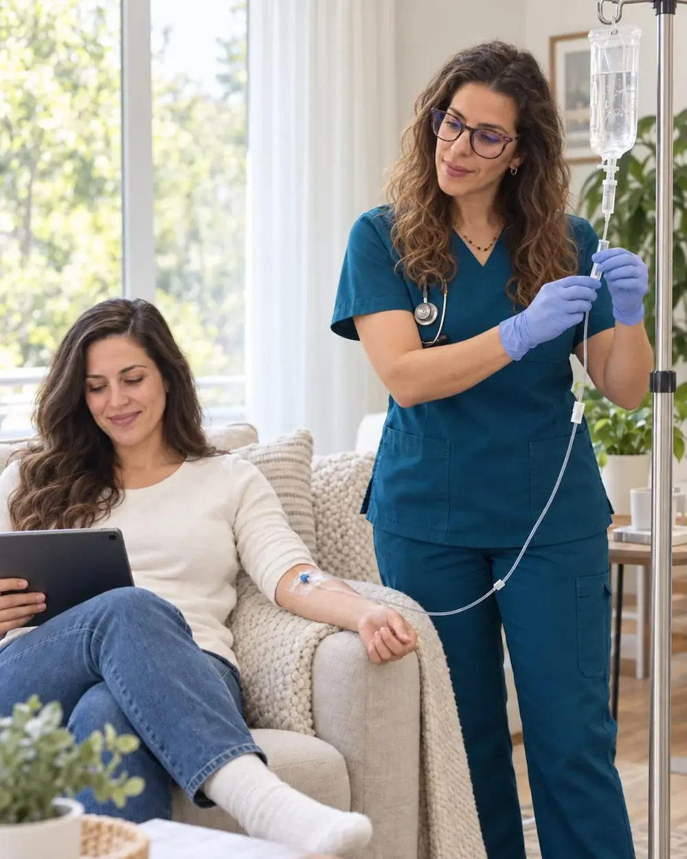 Marianella Rastelli supervisando un tratamiento de hidratación intravenosa en Marbella